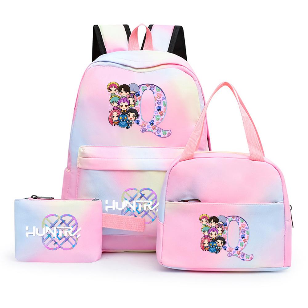 3Pcs/set K-Pop Printed Backpack with Pencil Case Lunch Bag for Teenager Girl Boy Bookbag Large Capacity Waterproof Travel Bag Kid Gift Mochila