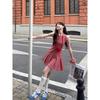 Kumikumi Sweet Style Elegant Contrast Color Plaid Sleeveless Dress Women Summer Age-Reducing CHCI Waist Hugging Vest Dress