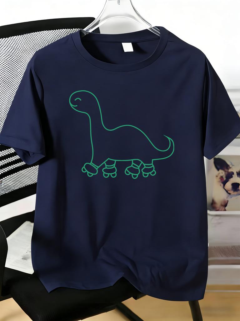 Unisexs Tee Simple Line Art Roller Skate Dinosaur Print Cotton Short Sleeve Male Casual Streetwear Outdoor Daily Basic Fashion Top