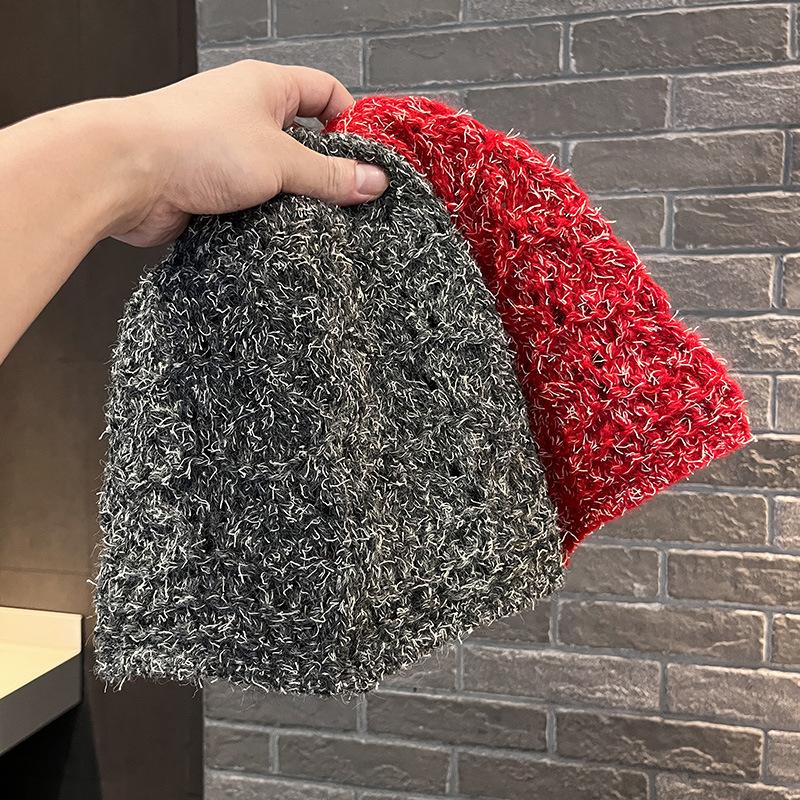 New Versatile Color Dopamine Design Hollow Knitted Hat Women's Summer Thin Breathable Face Small Baotou Hat