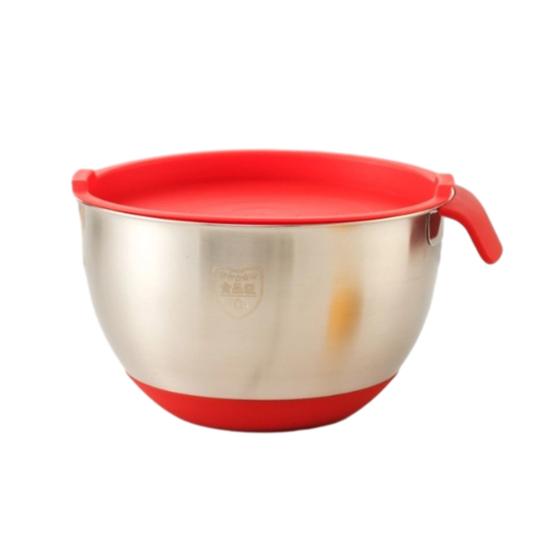 Stainless Steel Mixing Bowl with Handle And Pour Spout Metal Nesting Bowl with Non-Slip Bottoms for Kitchen Mix Cook Bake Prep