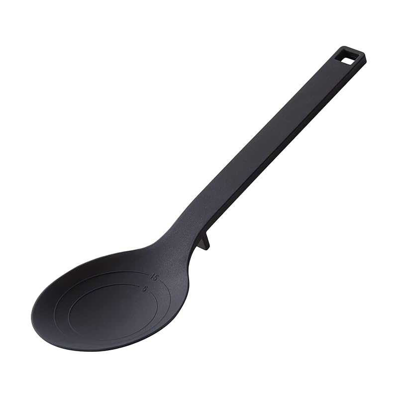 

Yamazaki Tower S Silicone Cooking Spoon, Black, Approx. W7 x D3 x H26cm, Dishwasher Safe, Floating Tip, Measuring Meter, 4273