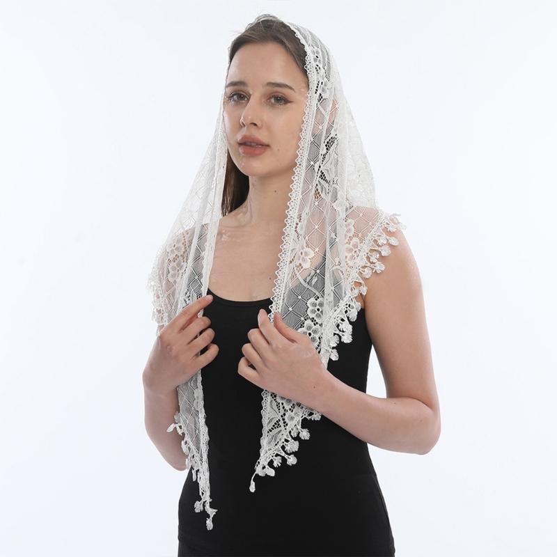 Floral Lace Head Scarf Chapel Veil for Women Girl Hair Bandanas Ethnic Mantilla Veil Women Headpiece Exotic Headscarf
