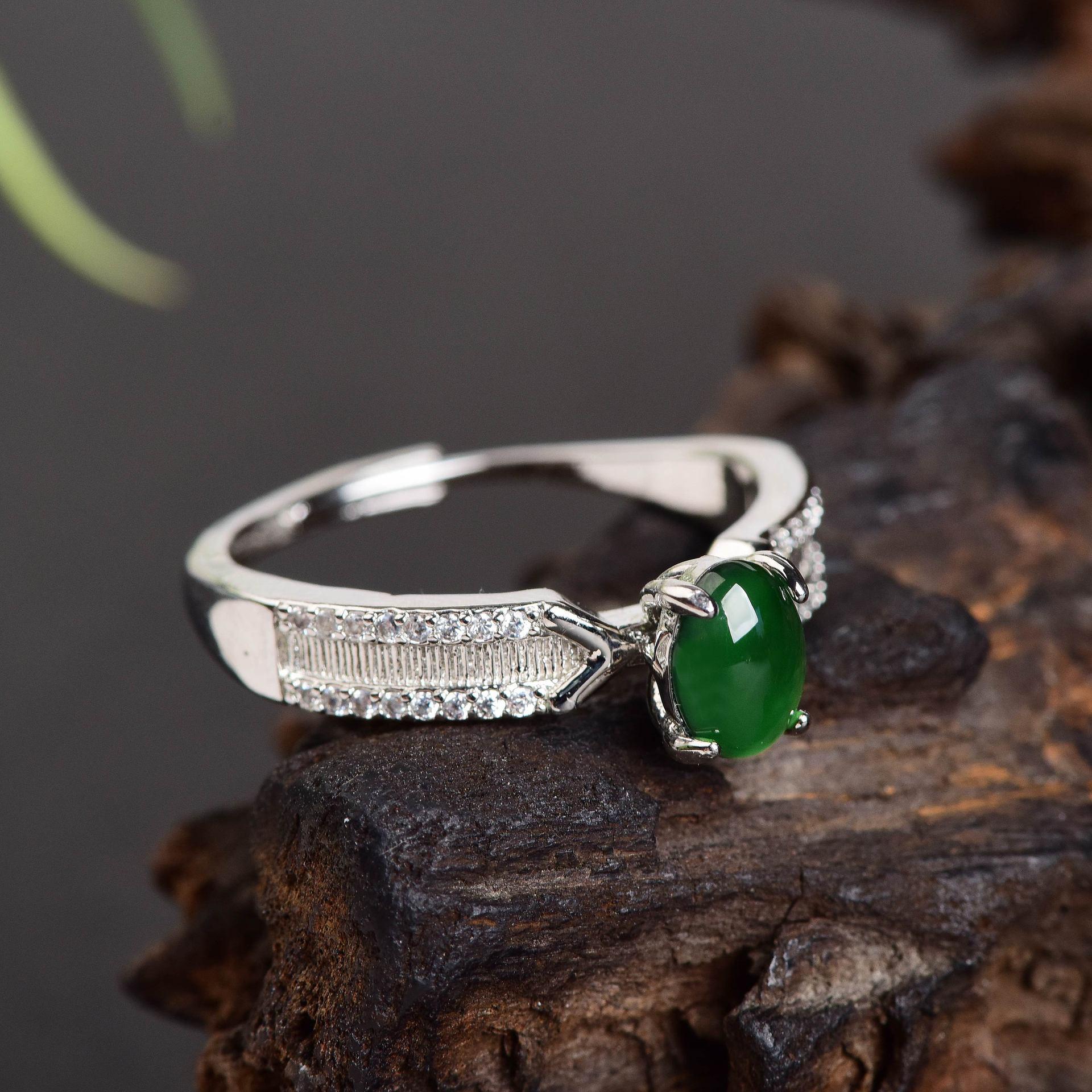 

Women s Natural Jade Egg Noodle Ring - Bright Green, Light Luxury, New Chinese Style