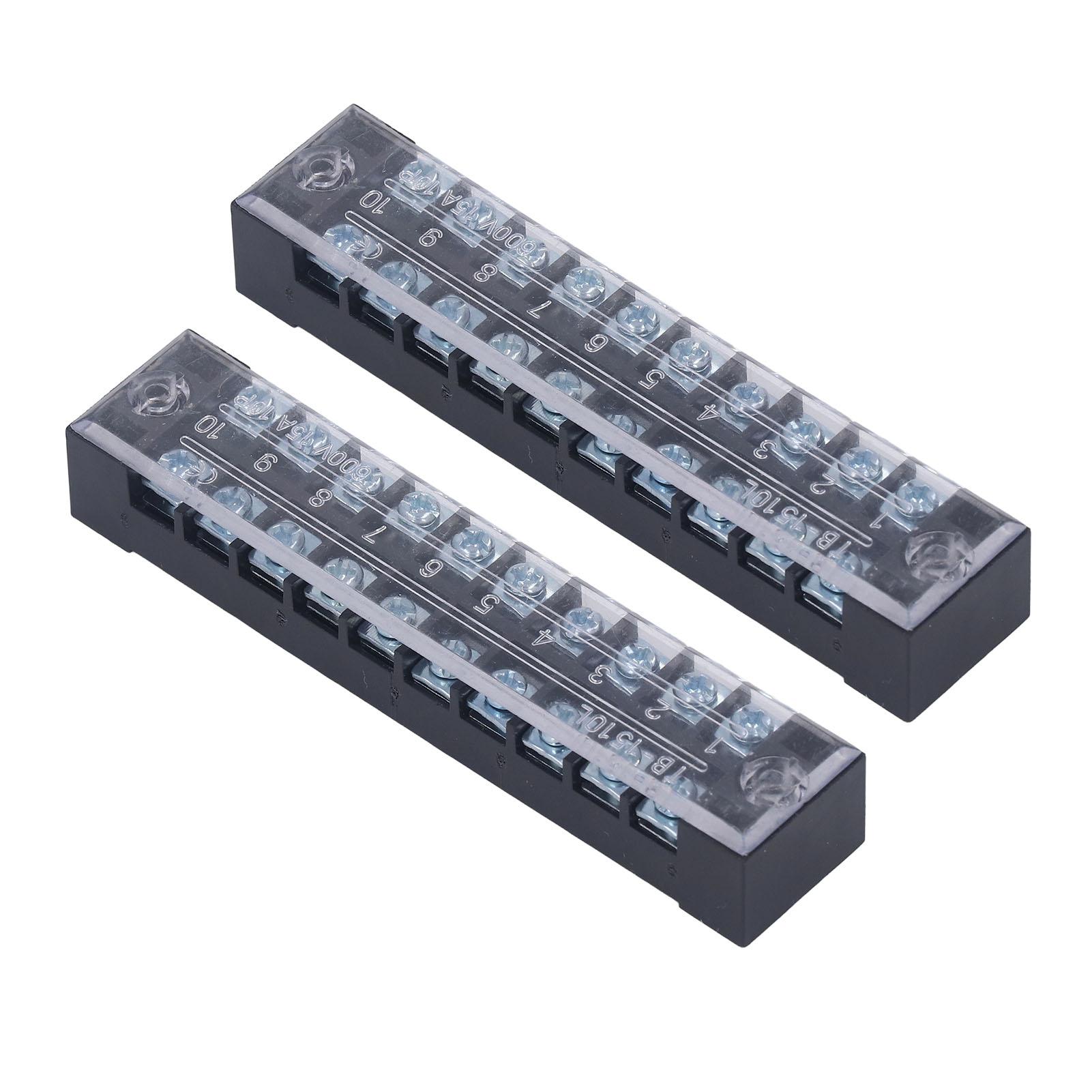 

2Pcs Terminal Strip Block Thickened Brass Contactor Fixed Large Current Terminal Strip 15A 600V 10 Positions