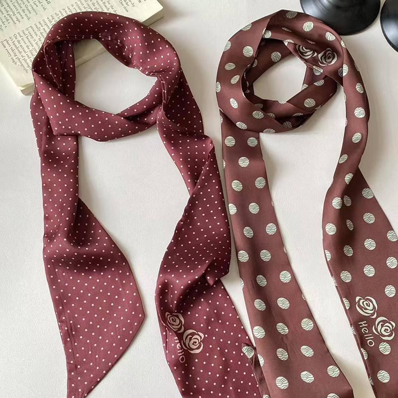 Luxary Brand Design Dot Pattern Women Scarf Polyester Silk Scarf Fashion Hair Headband Foulard Skinny Bag Scarves Neckerchief