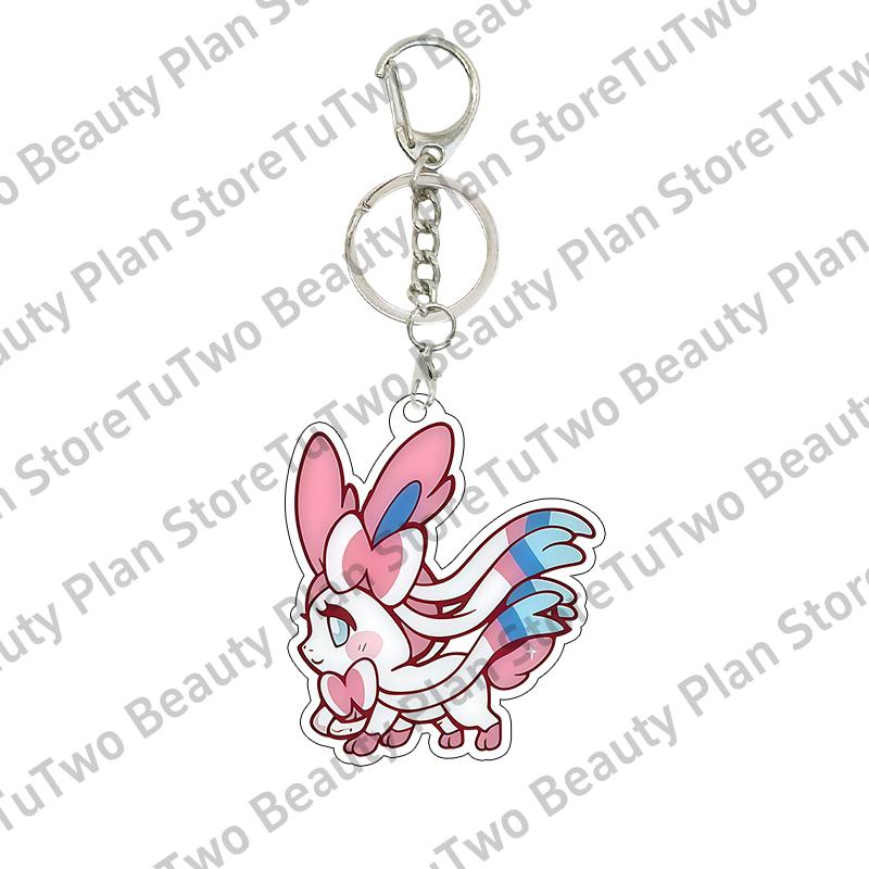 Cartoon Cute Anime Eevee Acrylic Keychain Leafeon Vaporeon Flareon Espeon Sylveon Jolteon Glaceon Bag Pendant Key Ring Gifts Toy