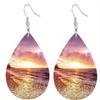 Kolczyki ze skóry PU z wzorem zachodu słońca nad oceanem / fal morskich na plaży, dwustronny nadruk, lekkie wiszące kolczyki dla kobiet, do codziennego noszenia, prezent świąteczny