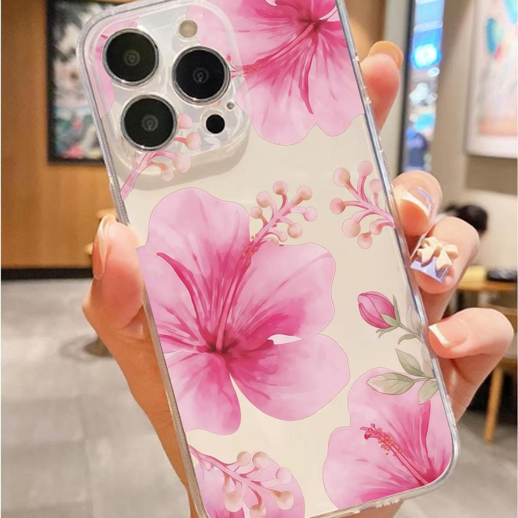 Pink Peach Blossom Anti-Drop Clear Case for iPhone 12/14/15/16/17 Pro Max
