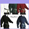 Herren Vintage locker sitzendes Hemd mit Retro-Stehkragen und Bindegürtel