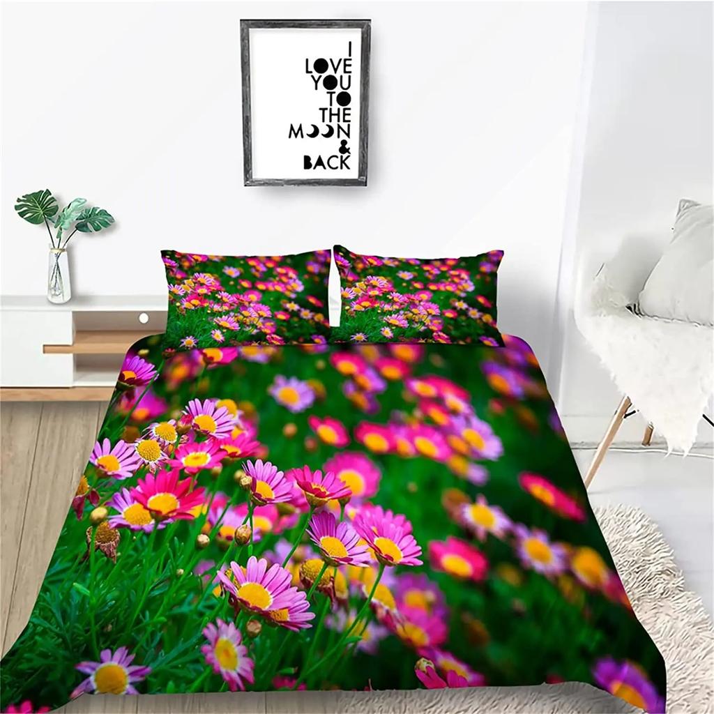 Chrysanthemum Duvet Cover Set Colourful Flower Pattern Polyester Comforter Cover For Kids Girls Bedding Set King Queen Full Size