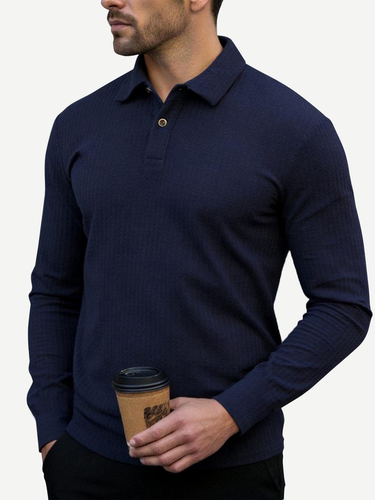Men's Polo Shirts - Long Sleeve Casual Shirt with Two Button Closure, Regular Fit, Sizes S-2x