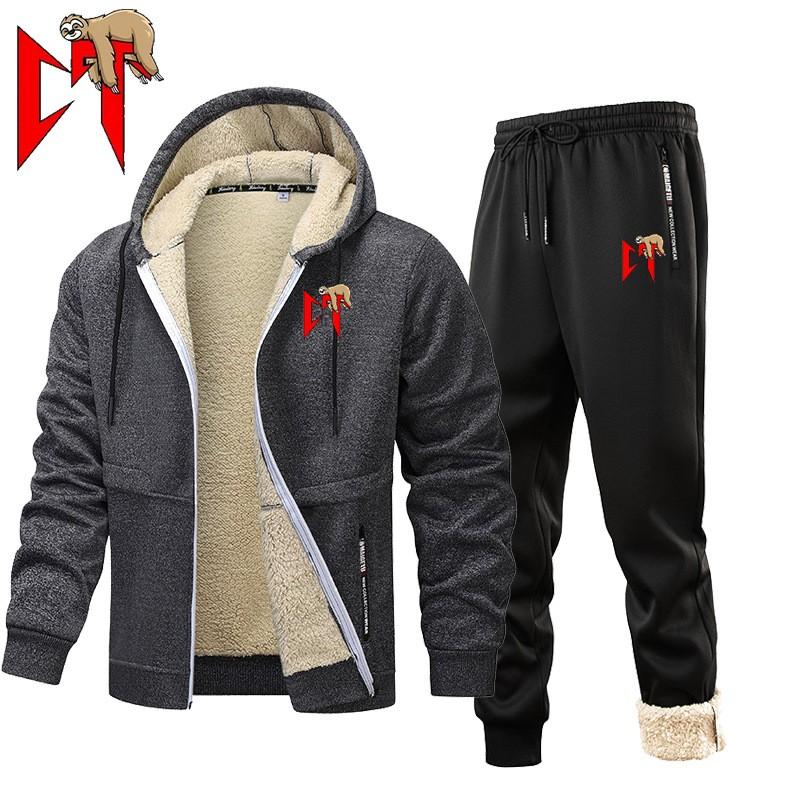 

Men s Suit Two-Piece Tracksuit Plush Thickened Warm Sports Jacket+Trousers Sports Suit Winter Outdoor Casual Hoodie Sportswear XS