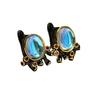 2026 European and American Exaggerated Creative Abstract Art Line Winding Moonstone Ring Necklace Earrings Black Gold Three-piece Set