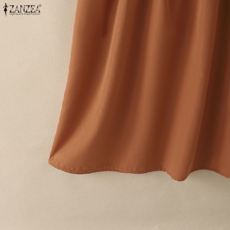ZANZEA Women Casual Round Neck Solid Color Loose Summer Dress