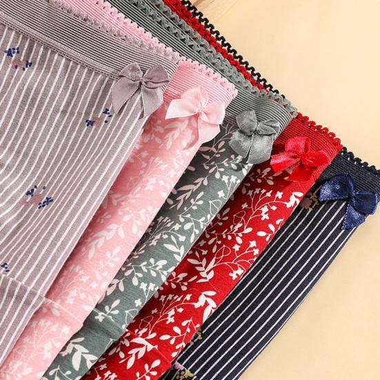 Damsömlösa Bomullsunderkläder Blommig Print Andningsbara Hipster-trosor Mellanhöga Mjuka Stretch Damtrosor