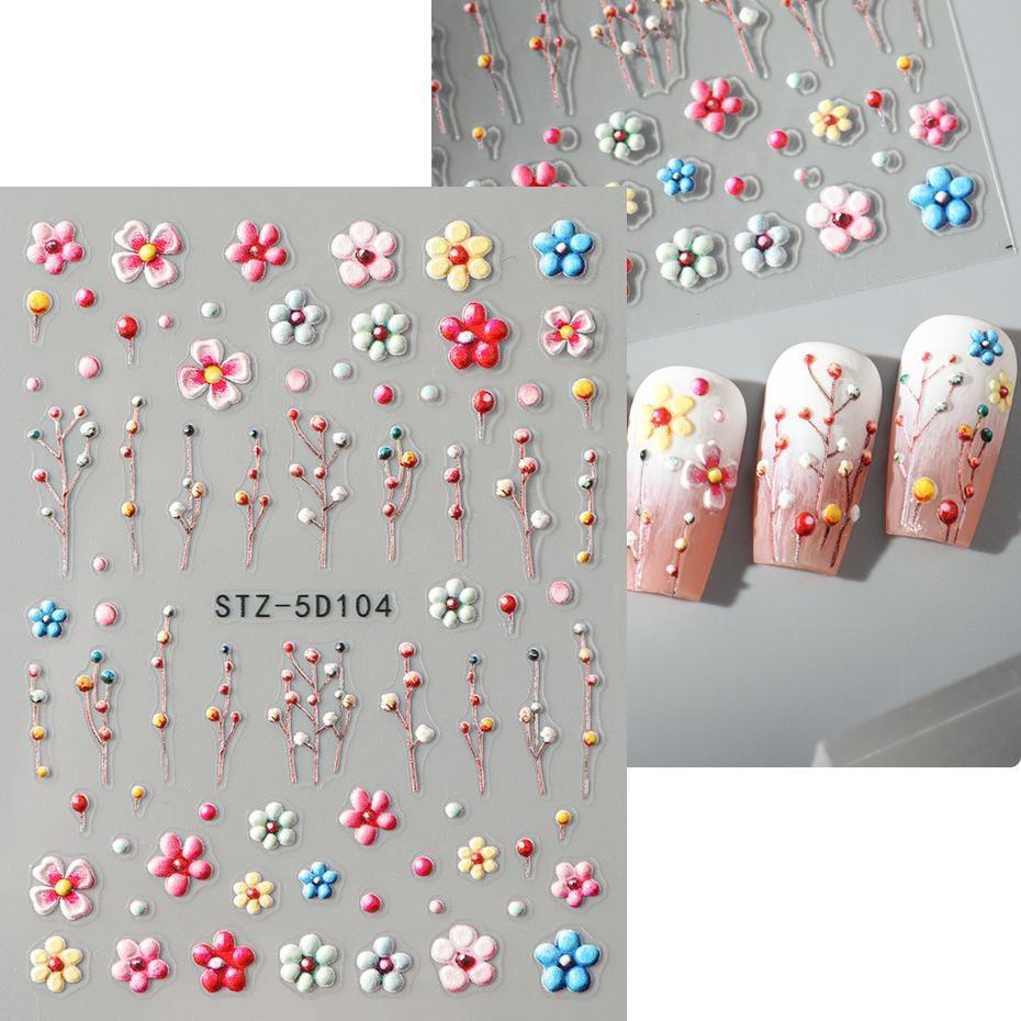 

5D черные блестящие наклейки для ногтей, акварельные цветущие наклейки для ногтей, маникюр, весенние цветочные клейкие переводные наклейки, слайдер, декор для ногтей