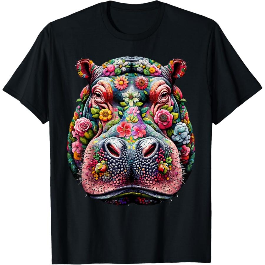 

Floral Aesthetic Hippopotamus Lover Shirt Hippo T-Shirt XXXXXL чёрный