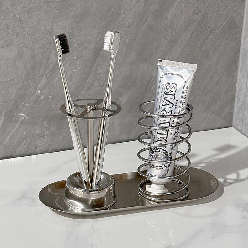 3Pcs Stainless Steel Toothbrush And Toothpaste Holder Tray Home Storage Organizer Bathroom Accessories Lazy Tube Squeezer