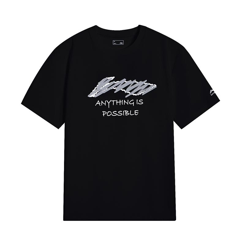 Li-Ning Fashionable Casual Breathable Short Sleeve T-Shirt Unisex Tops Black AHSW849-1 S