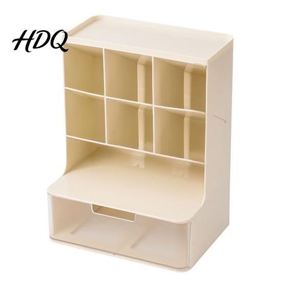 Desktop Tidy Organizer Pen Holder with 6 Slanted Compartments And Drawer Multi-Functional