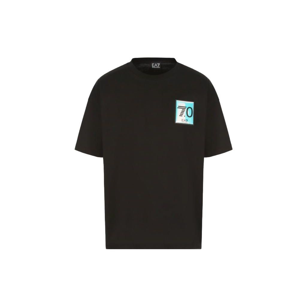 Emporio Armani SS23 EA7 Serie Letterprint Ronde Hals Trui Korte Mouwen T-shirt Heren Tops Zwart 6KPT09-PJCMZ-1200 L