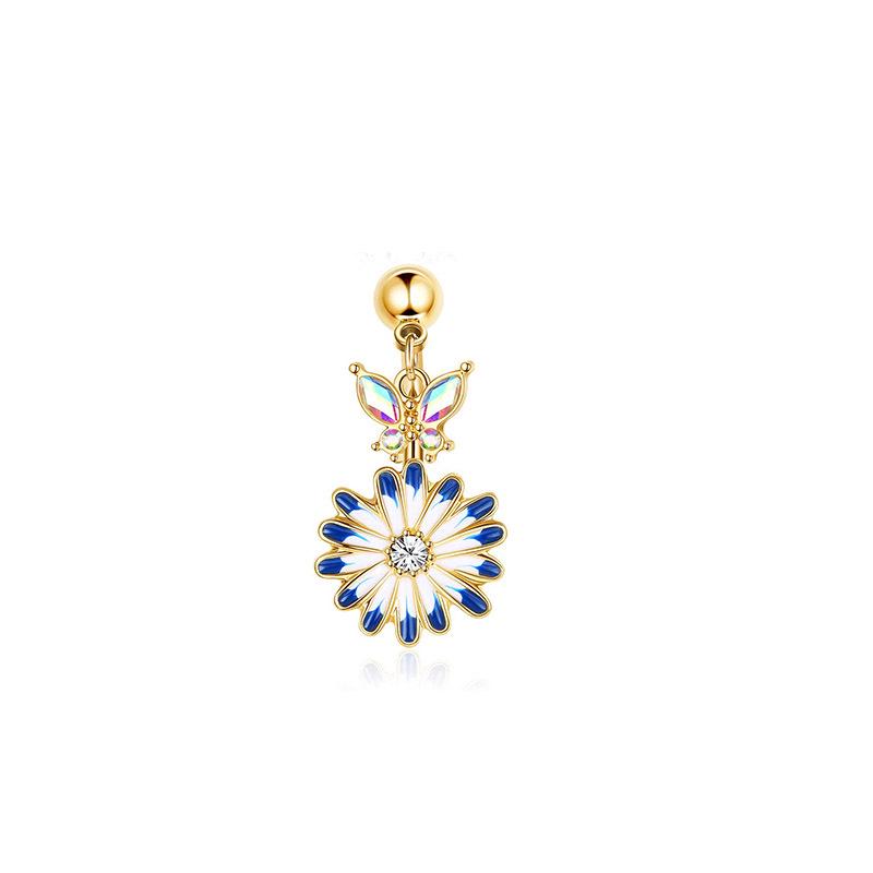 Upside Down Peach Heart Teardrop Zircon Belly Button Ring, 316 Stainless Steel Navel Jewelry