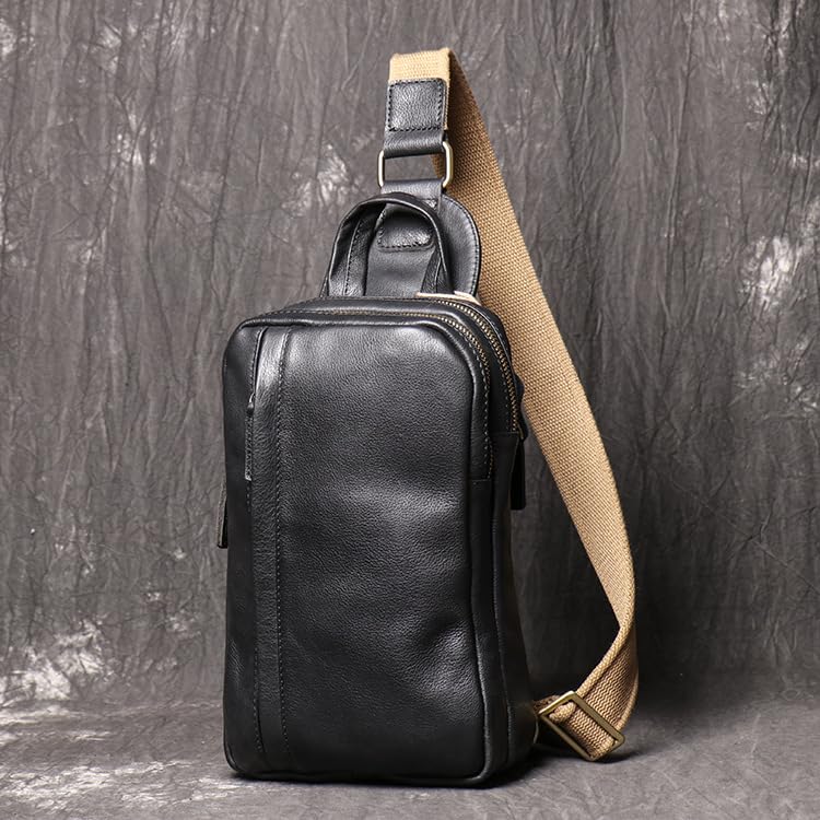 NICE SELECTION Men's Genuine Leather Shoulder Bag, Crossbody Bag, Large Capacity, One-Shoulder Bag, A5 Size, Water-Repellent, Durable, Cowhide
