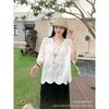 Summer new women's clothing small fresh round neck splicing embroidery solid color loose pullover top knitted batman shirt