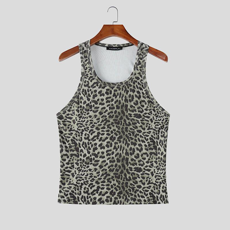 INCERUN Men Sleeveless Print Casual Fitted Tank Tops Sport Gym Basic Vest