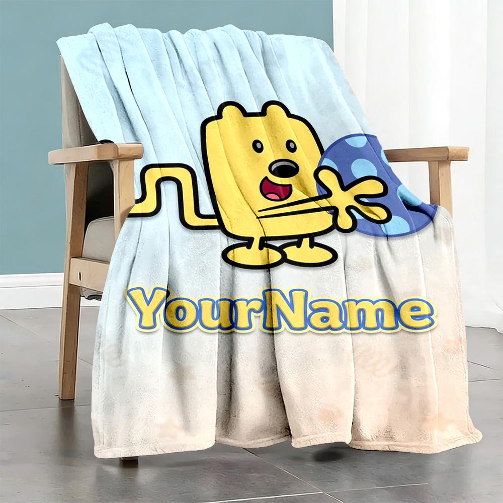 Wow! Wow! Wubbzy Personalized Text Blanket Gift Customizable Blanket Ultra-Soft Suitable for Bed Home Decor Office Livingroom Four Seasons Universal