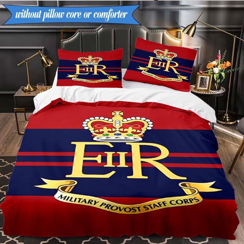 3PCS Royal Engineers Crest Emblem Bedding Set 2D Printing (Includes 1 Duvet Cover + 2 Pillowcases Coreless), Bedroom decor,Fan Gift