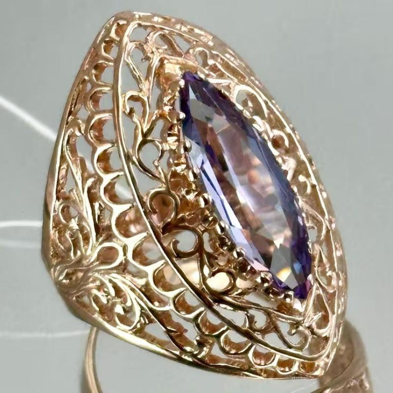 Vintage Inlaid Purple CZ Women's Ring Exquisite Gold Color Geometry Daily Wear Party Jewelry Anniversary Gift