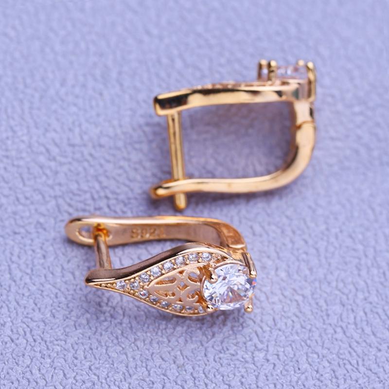 LSOOYH Clip Earrings Rose Gold Color Fashion Earring For Women Hollow Cubic Zirconia Stud Earrings Jewelry