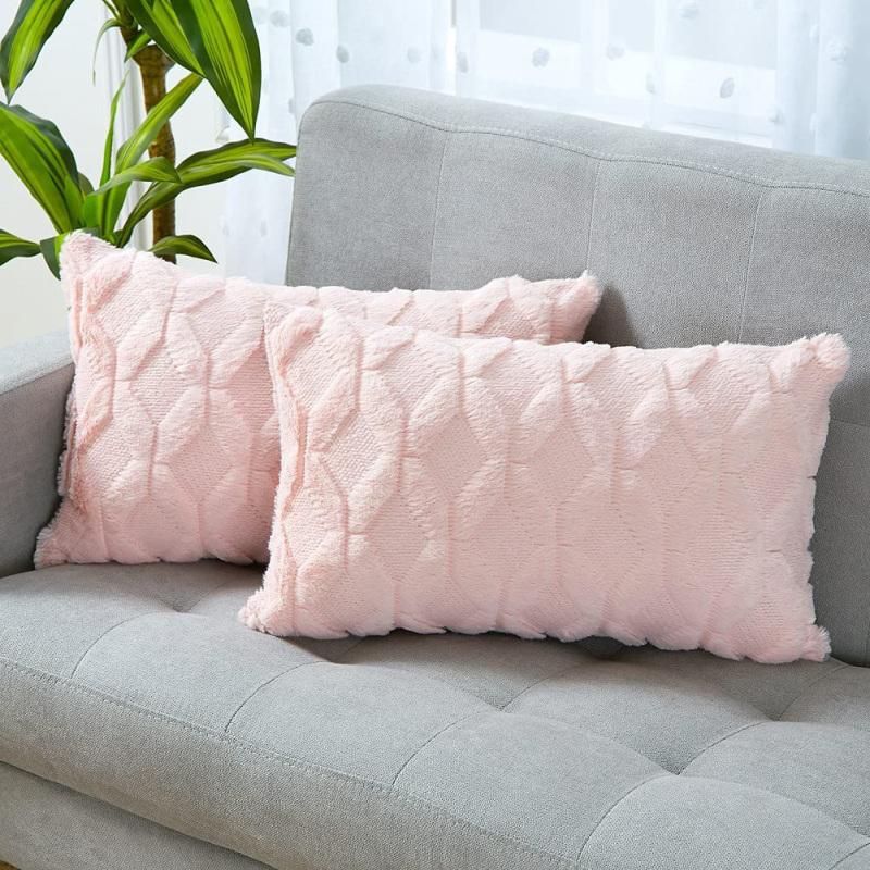 Geometric Diamond Pattern Plush Pillowcase Simple Home Sofa Cushion Cover Soft Velvet Woolen Fabric