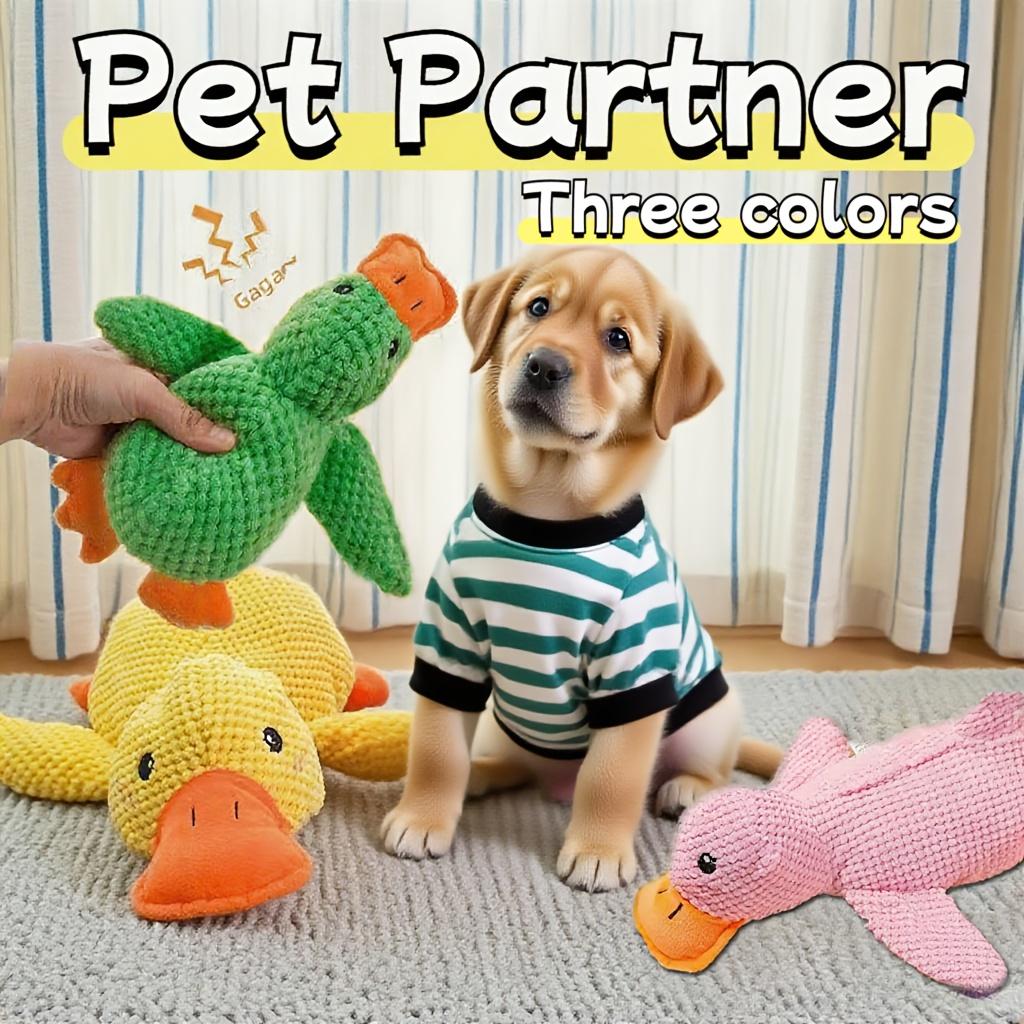 [Chew-Resistant Duck Toy] Chew-Resistant Interactive Yellow Duck Doll with Squeaking Sound | 3 Colors, Bite-Type Plush Toy for Cats&Dogs-Pet Supplies