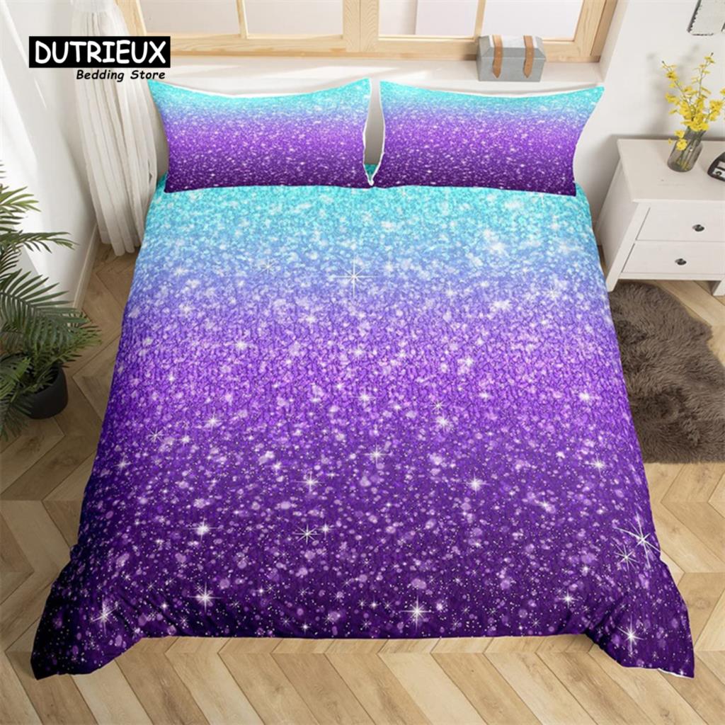 Colorful Glitter Duvet Cover Magical Fantasy Bedding Set Microfiber Fairy Dreamy Gradient Comforter Cover King For Boys Girls