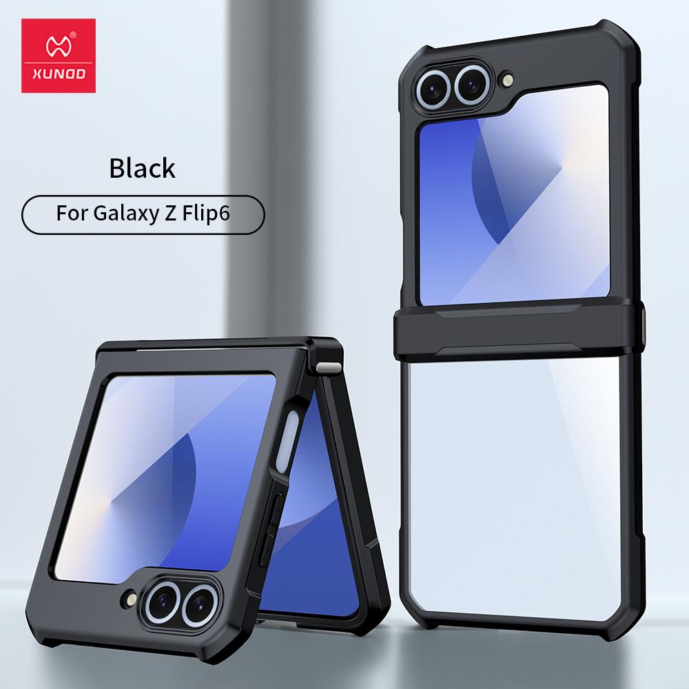 Xundd For Samsung Galaxy Z Flip 7 5 Z Flip 6 7 5G Case Airbag Shockproof Acrylic+TPU+Glass Back Cover