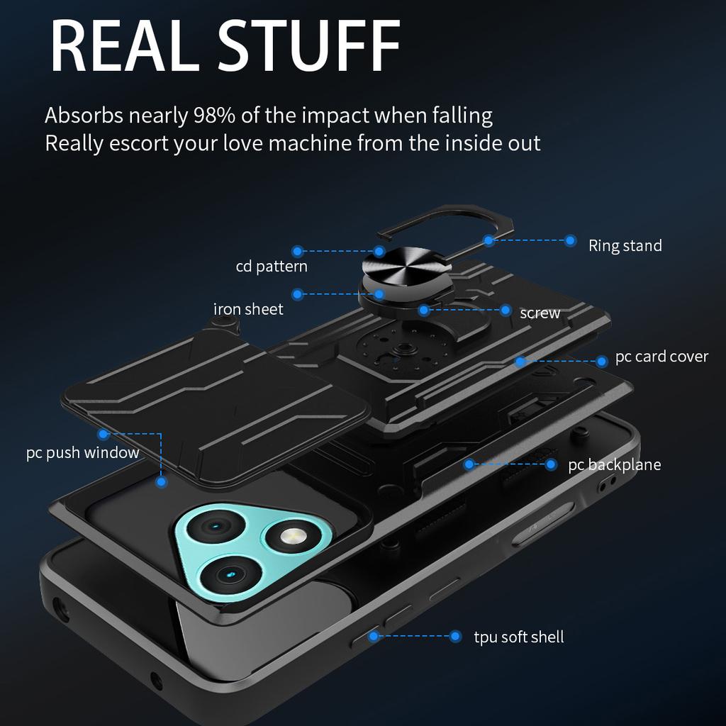 For Honor 400 Lite 5G Case PC+TPU Kickstand Phone Back Cover with Camera Slider