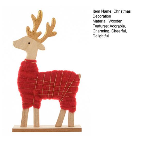 Yousheng Christmas Tabletop Decoration Plush Wool Felt Reindeer Santa Tree Figurine with Wooden Base for Winter Tiered Tray Mantel Decor