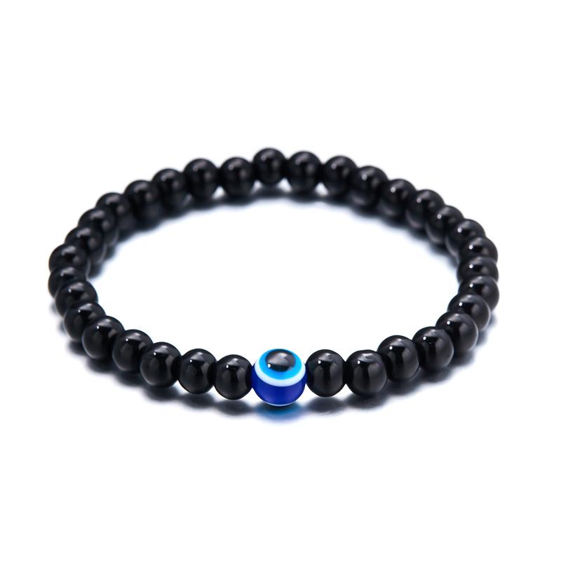 

6MM Vintage Tiger Eye Beaded Bracelet for Men Turkish Evil Eye Elastic Blue White Beads Bracelet Fashion Travel Jewelry Gifts