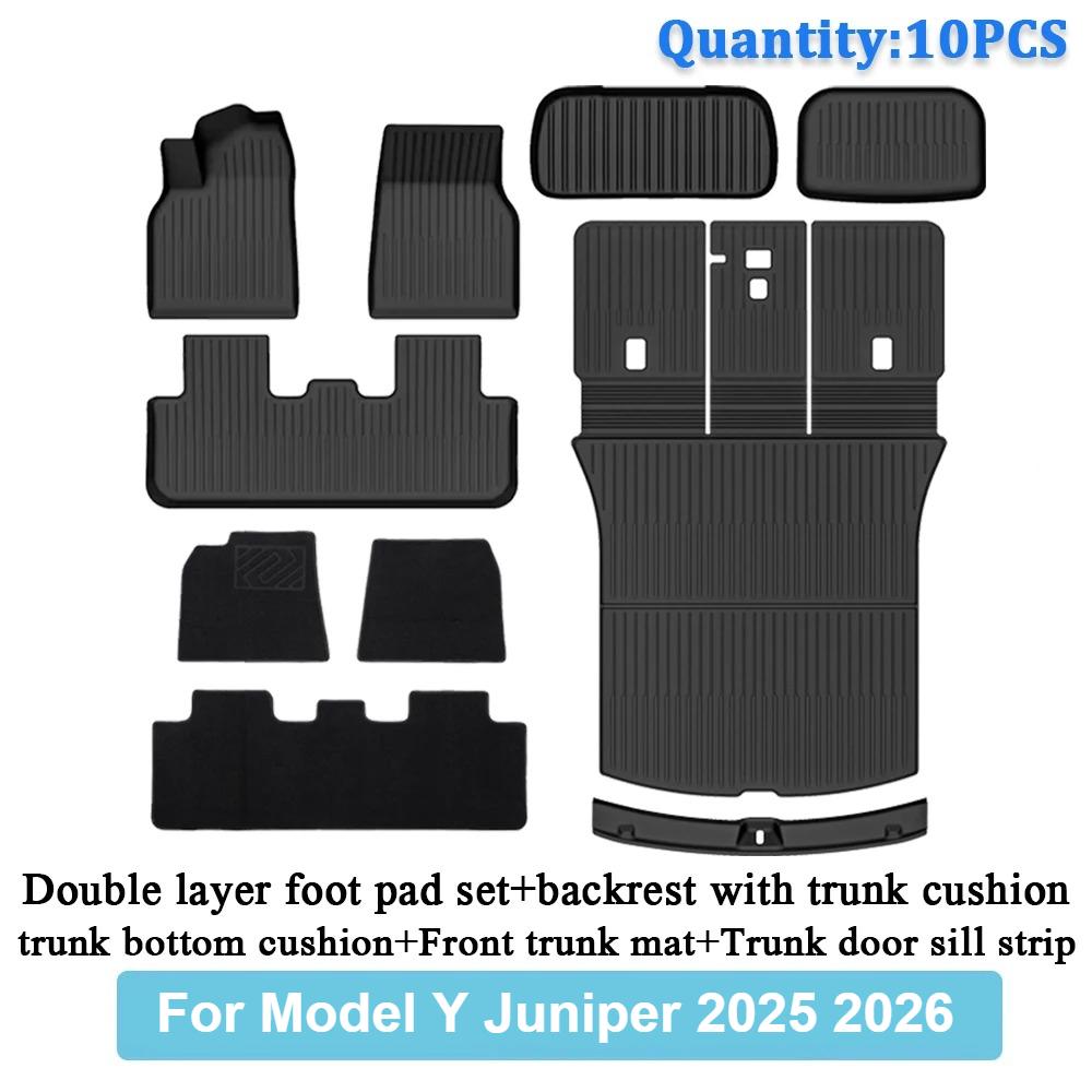 TPE Car Integrated Trunk Liners For Tesla Model Y Juniper 2025 2026 Double Layerd Mats Trunk Door Sill Guard Plate Backrest Mats