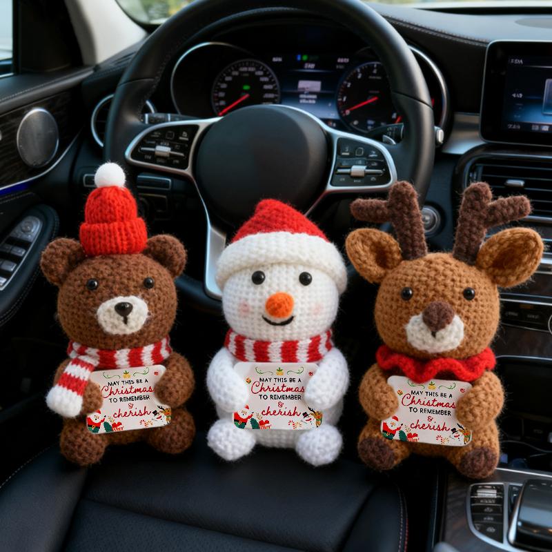 Niedlicher Häkel-Positive-Energie-Weihnachtsmann Häkel-Weihnachtspuppen mit Karte Desktop Handgefertigte Strickfiguren Weihnachtsdeko Ornament