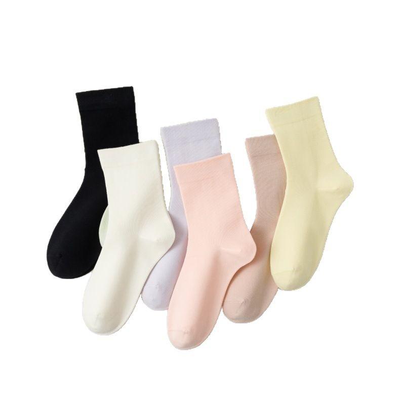 5 Pairs Mid-calf Socks Spring and Summer Cotton Pop Monthly Socks Anti-pilling Boneless Socks Women Dopamine Coloured White Student Socks