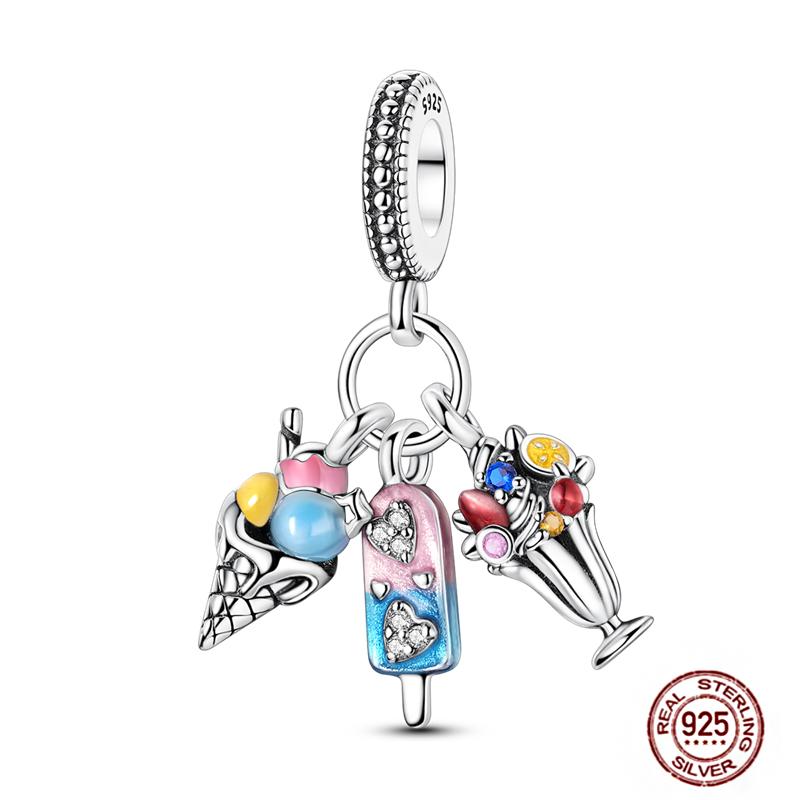 Fruit Food Charms Plata De Leyoriginal Strawberry Avocado Dessert Cake Charm Beads For Women Bracelet Accessory Diy Jewelry