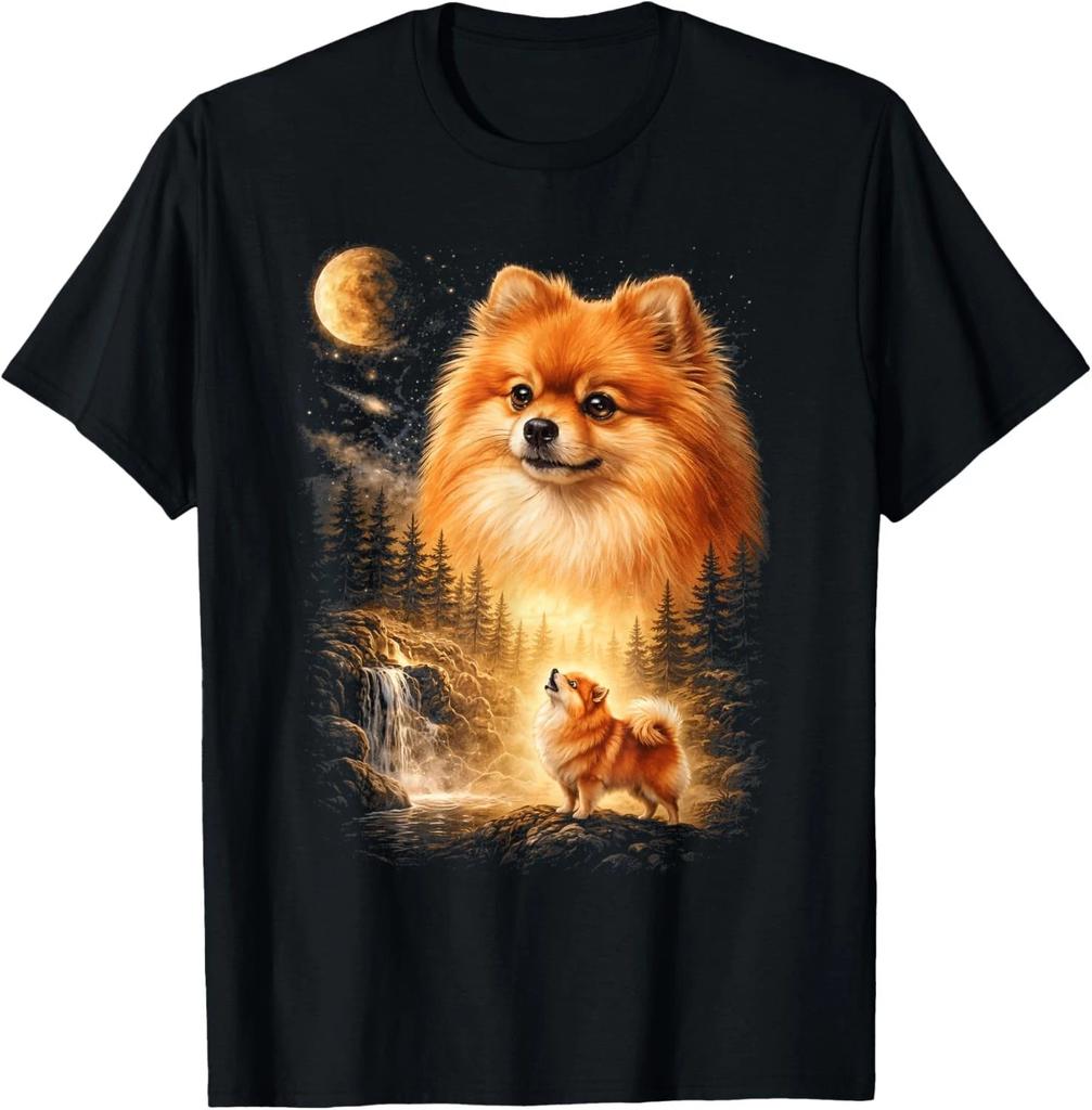 Pomeranian Howling to The Moon Vintage Mystical Dog Art T-Shirt unisex T-Shirt