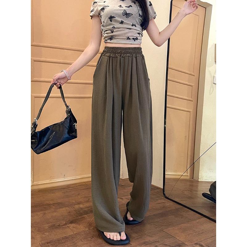Blue Simple Casual Wide-leg Pants for Women New High Waist Drooping Small Summer Thin Cool Pants