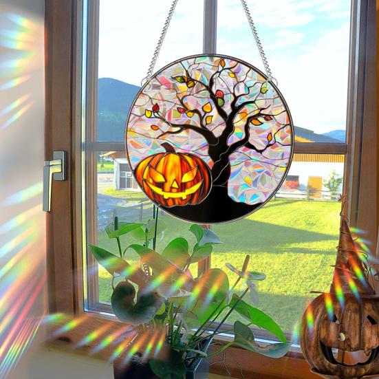Halloween Suncatcher Hanging Decoration Ghost Pumpkin Witch Black Cat Castle