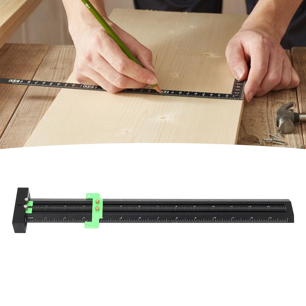 Woodworking   Tool 14inch Metal Aluminium Alloy Double Line Marking Ruler   T Type Measuring Scribing Ruler