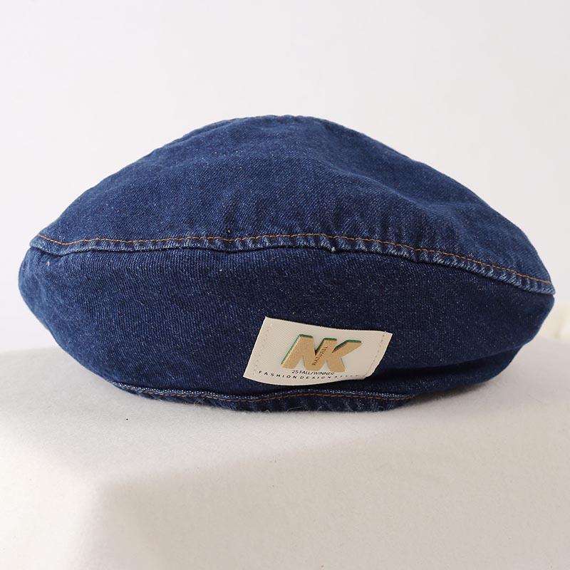 New Blue Denim Beret Women's Summer Autumn Big Head Circumference Showing Face Small Painter Hat Retro Octagonal Hat